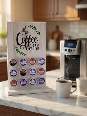 Farmhouse Rustic Coffee Bar K-Cup Pod Holder Organizer | 12 Pod Capacity